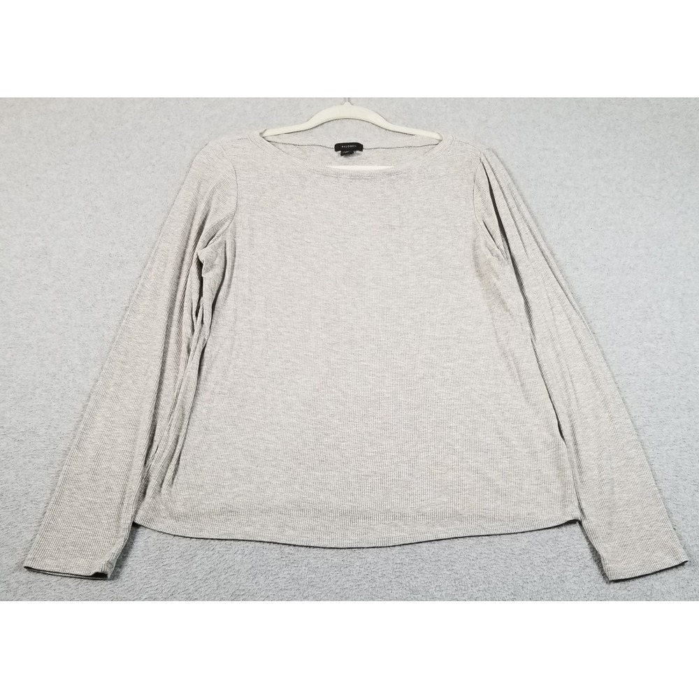 Halogen Top Womens XL Gray Long Sleeve Ribbed Knit Boat Neck Casual Soft Tee